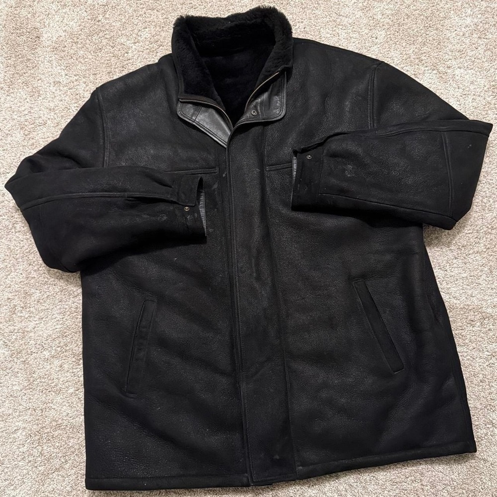 Vintage Overland Shearling Leather Coat | Black | XXL
